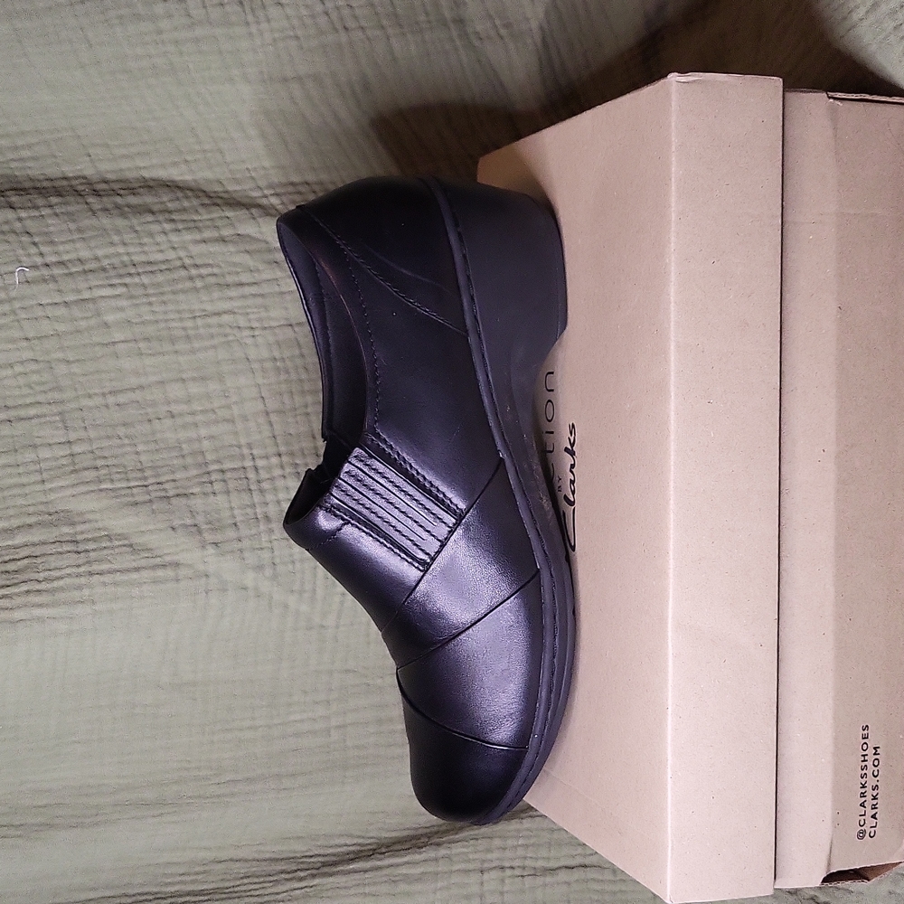 Black leather Clarks shoes